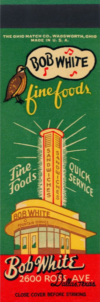 Bob White Fine Foods Matchbook Print